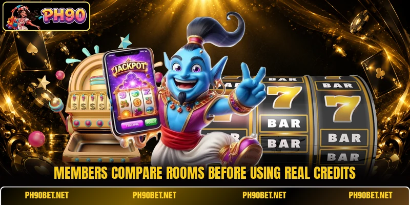 Members compare rooms before using real credits