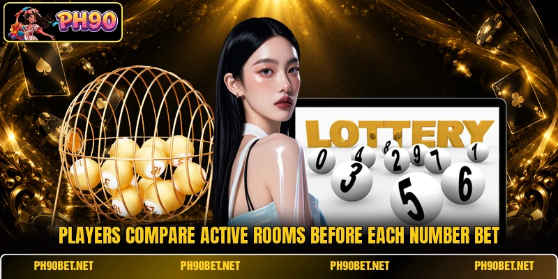 Players compare active rooms before each number bet
