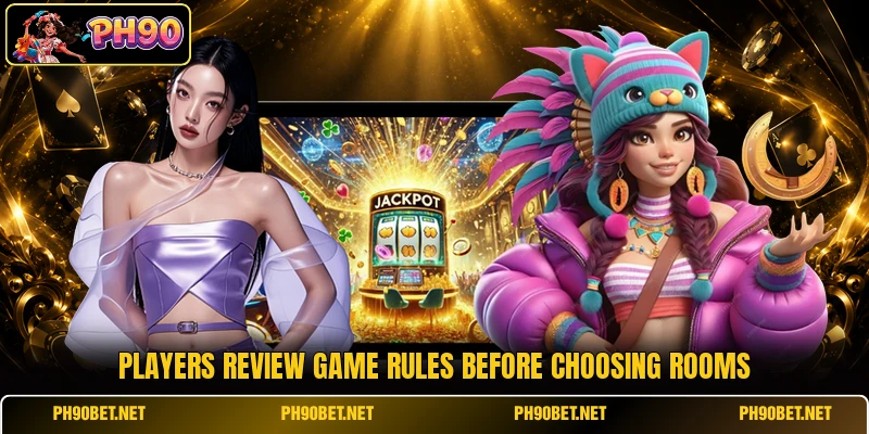 Players review game rules before choosing rooms